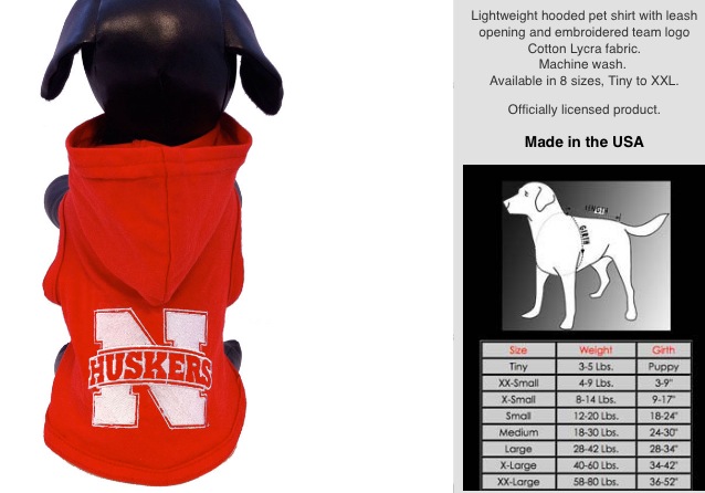 University of Nebraska Huskers Dog Hoodie