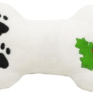 Plush Christmas Dog Toy with Squeaker Holly Bone