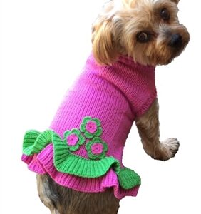 Girly Girl Pink and Green Dog Sweater
