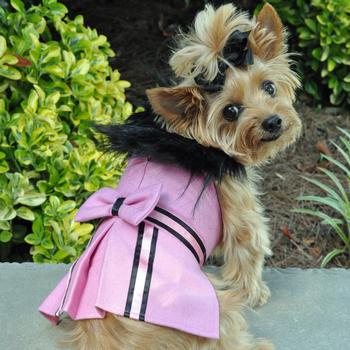 Pink Wool with Black Fur Collar Dog Coat