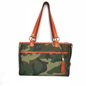Camouflage Tote with Orange Leather Trim Dog Carrier