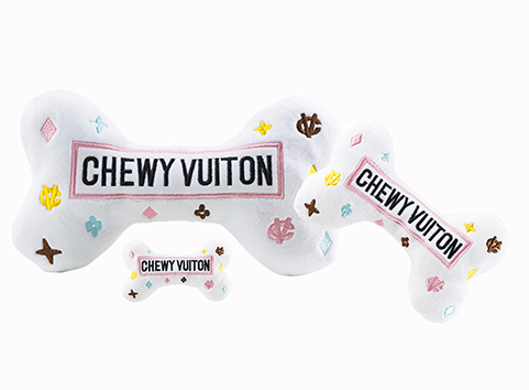 White Chewy Vuiton Bone Dog Toys