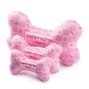 Pink Checker Chewy Vuiton Bone Dog Toy