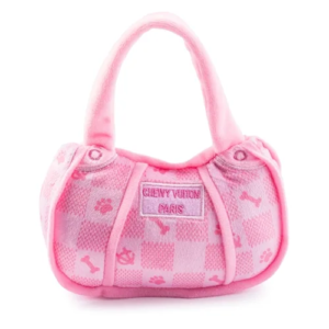 Pink Checker Chewy Vuiton Handbag Dog Toy